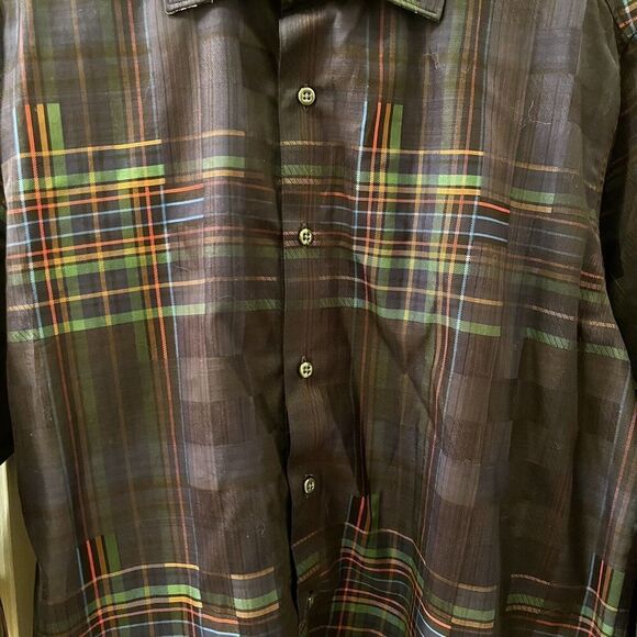 Robert Graham Rainbow Plaid Classic Fit Button Up Shirt Floral Contrast Cuffs XL - Picture 4 of 14